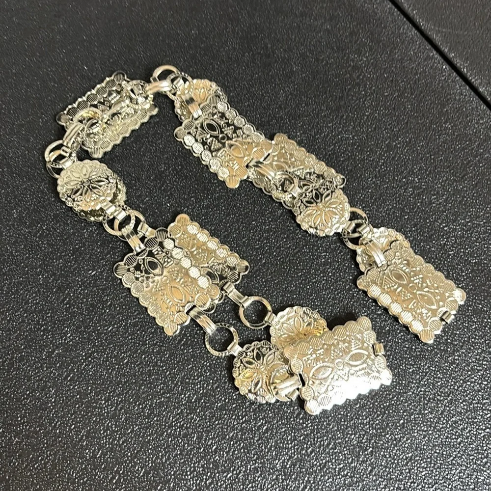 Western Boho Square Circle Concho Lightweight Silver Belt